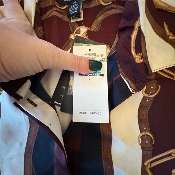 NWT Lauren Ralph Lauren Classic Fit Equestrian-Print Twill Shirt Large Blouse - Picture 11 of 11